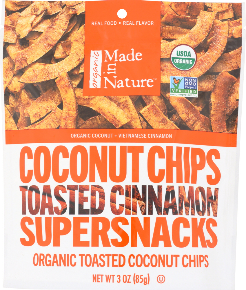MADE IN NATURE: Organic Toasted Coconut Chips Cinnamon, 3 oz - 0720379504236