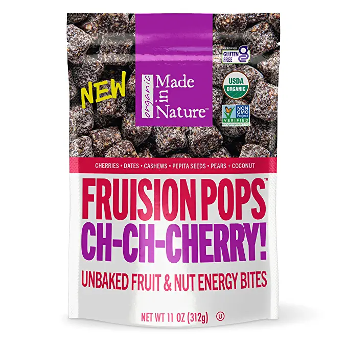  Made in Nature | Organic Fruision Pops, Cherry | Unbaked Fruit & Nut Energy Bites | Vegan Snack, 11 Ounce Bag  - 720379504670