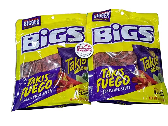 Two Packs of Big's Takis Sunflower Seeds 5.35 oz Bags with Refrigerator Magnet - 720524943415