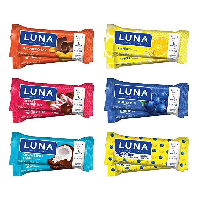  LUNA BAR - Gluten Free Snack Bars - Variety Pack - Flavors May Vary- 8g-9g of protein - Non-GMO - Plant-Based Wholesome Snacking (1.69 Ounce Snack Bars, 12 Count) Assortment May Vary  - 671587212355