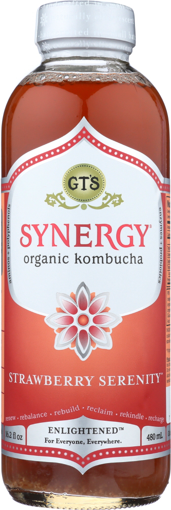 GT ENLIGHTENED KOMBUCHA: Synergy Strawberry Drink, 16 oz - 0722430400167