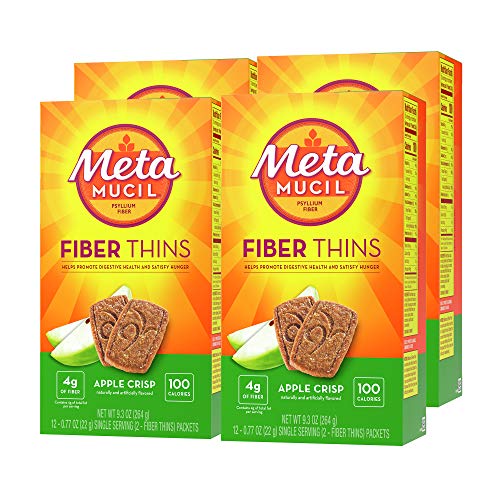 Metamucil Fiber Thins Psyllium Husk Fiber Supplement Digestive Health Support and Satisfy Hunger Apple Crisp Flavored 12 Servings (Pack of 4) - 722649495565
