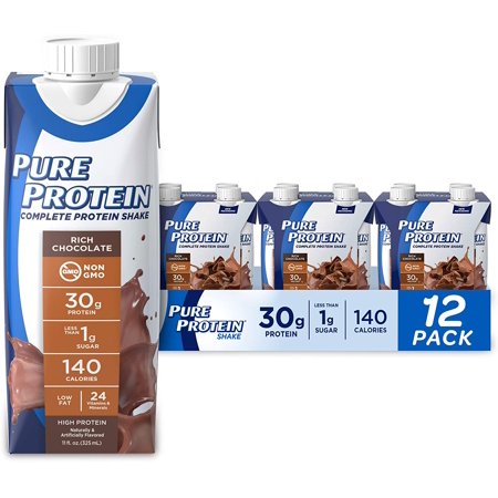 Pure Protein Chocolate Protein Shake 30g Complete Protein Ready to Drink and Keto-Friendly Vitamins A, C, D, and E plus Zinc to Support Immune Health 11oz Bottles 12 Pack - 722649517700