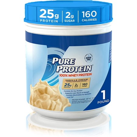 Pure Protein Powder, Whey, High Protein, Low Sugar, Gluten Free, Vanilla Cream, 1 lb - 722649517779