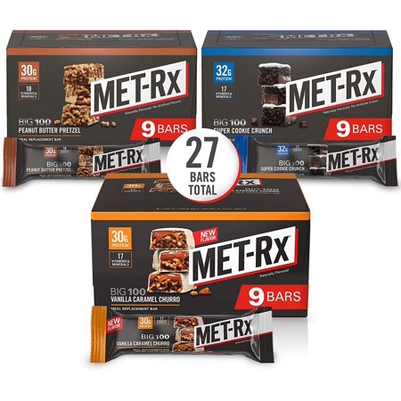 MET-Rx Big 100 Colossal Protein Bars, Healthy Meal Replacement Snack, Variety Pack, 3.52 oz Bars, Pack of 27 - 722649518110