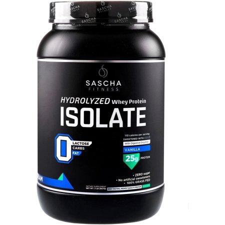 Sascha Fitness Hydrolyzed Whey Protein Isolate,100% Grass-Fed (2 Pounds, Vanilla ) - 722649518264