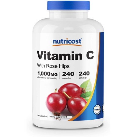Nutricost Vitamin C with Rose Hips 1025mg, 240 Capsules - Vitamin C 1,000mg, Rose Hips 25mg, Premium, Non-GMO, Gluten Free Supplement - 723172517335