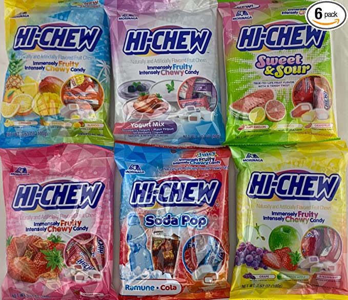 Hi Chew 6 Different Flavors Variety Pack (Tropical Mix, Sours, Strawberry, Original Mix, and Yogurt) (Pack of 6) - 723645453085