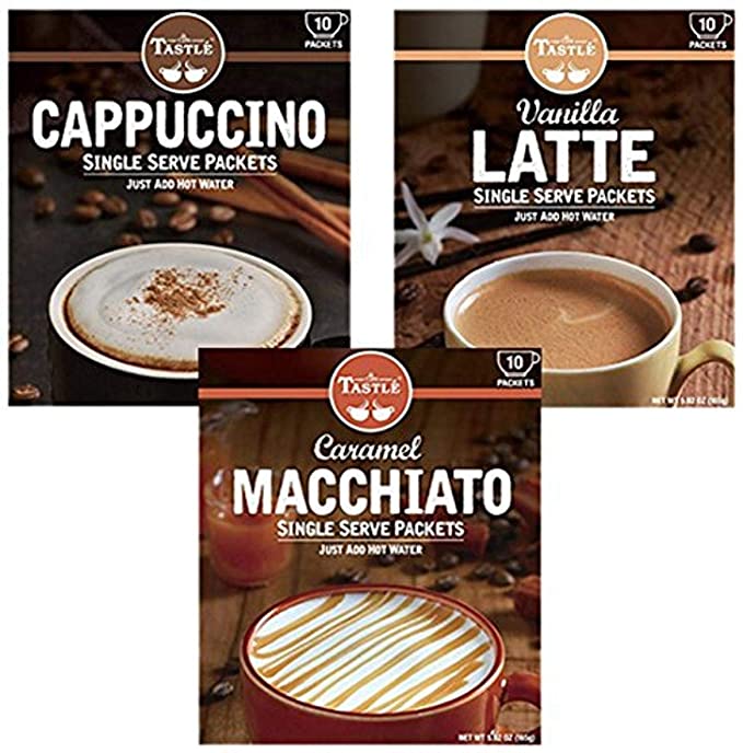  Cafe Tastle Cappuccino, Vanilla Latte, Caramel Macchiato, 30 Piece Assortment  - 723800965200