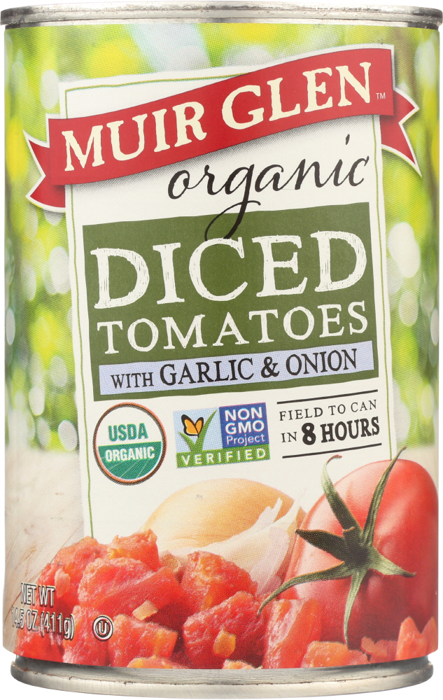 MUIR GLEN: Organic Diced Tomatoes With Garlic And Onion, 14.5 oz - 0725342287314