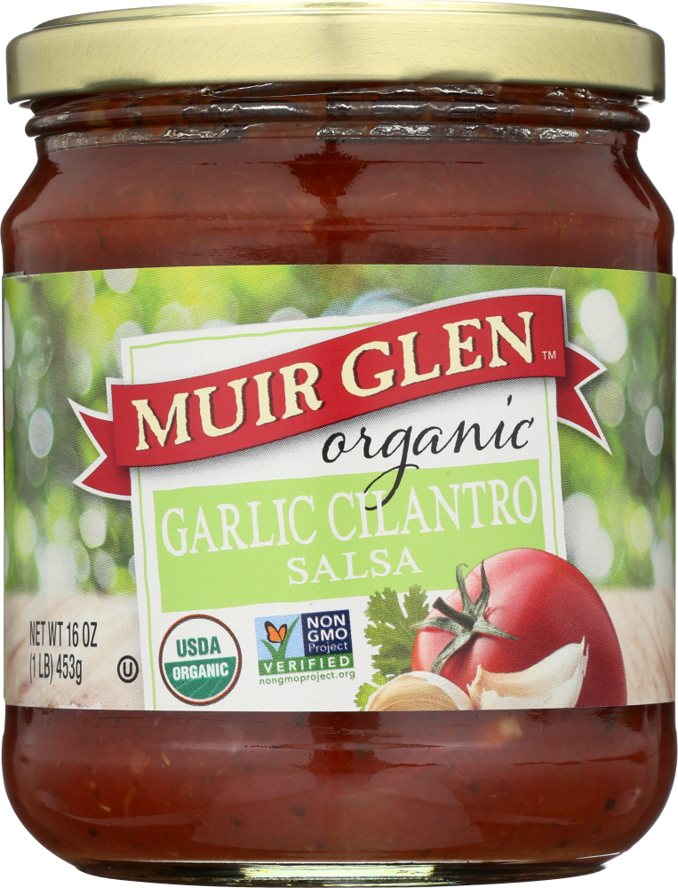 MUIR GLEN: Organic Medium Salsa Garlic Cilantro, 16 oz - 0725342488001