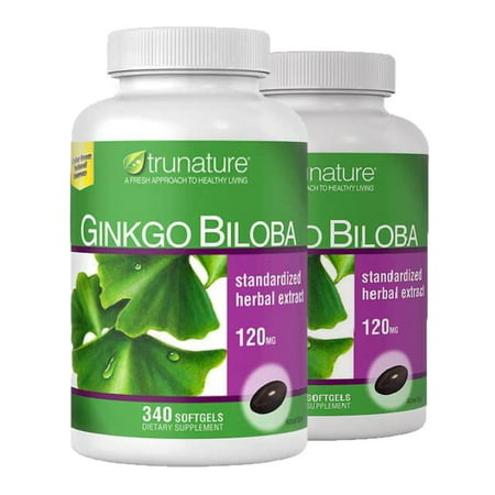 TruNature Ginkgo Biloba Standardized Herbal Extract 120 mg 340 Softgels each bottle. Pack of 2 bottles. - 726228288647