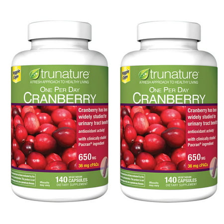 Trunature Cranberry 650 mg | One per day | A Fresh Approach to Healthy Living | 140 Capsules. each bottle. Pack of 2 bottles. - 726228289439