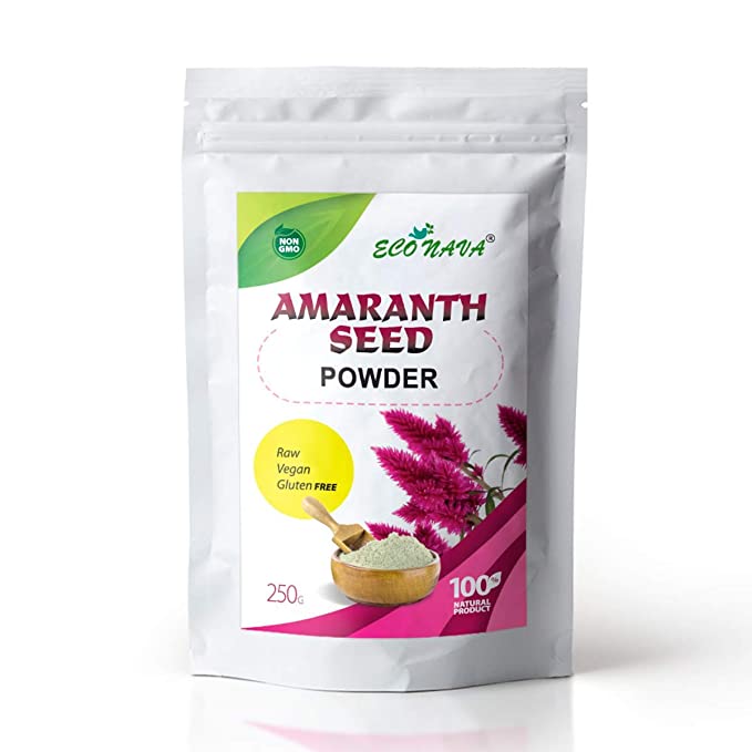  Amaranth Seed Powder Flour Gluten-Free 250g | ECO NAVA Brand | Add to Cereals, Cocktails, Smoothies, Salads, Sauces, Pies, Bread, Loaves, Rolls, Muffins, Gingerbread, Cakes and other Baking recipes.  - 726481899062