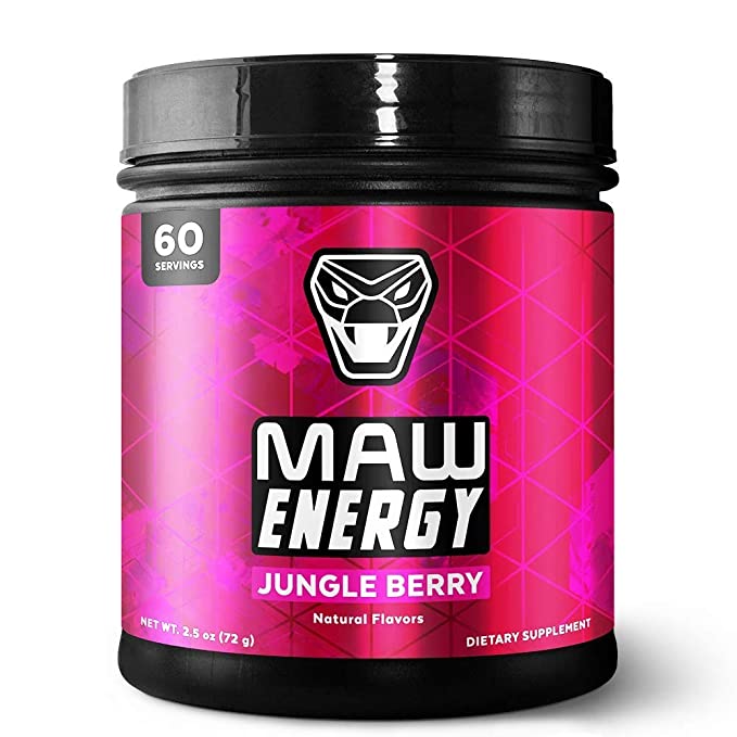 MAW Energy - Energy Drink for Gamers - Simple Powder Mix that Tastes Great - No Sugar - 60 Serving Jar (Jungle Berry) - 726962450317