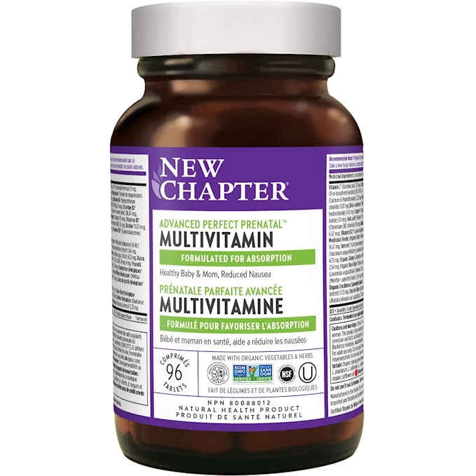  New Chapter Advanced Perfect Prenatal Vitamins - 96ct, Organic, Non-GMO Ingredients for Healthy Baby & Mom - Folate (Methylfolate), Iron, Vitamin D3, Fermented with Whole Foods and Probiotics  - 727783003164