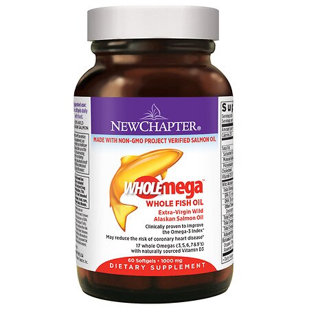 New Chapter Wholemega Fish Oil Supplement - Wild Alaskan Salmon Oil with Omega-3 + Astaxanthin + Sustainably Caught, 60 Count (B002FU6I90) - 727783050021