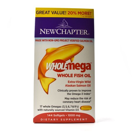 New Chapter WholeMega Whole Fish Oil Made with Non-GMO Extra-Virgin Wild Alaskan Salmon Oil - 144 Softgels - 727783050090