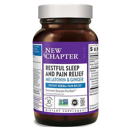 New Chapter Restful Sleep and Pain Relief Capsules with Melatonin and Ginger 30 Ct - 727783903433