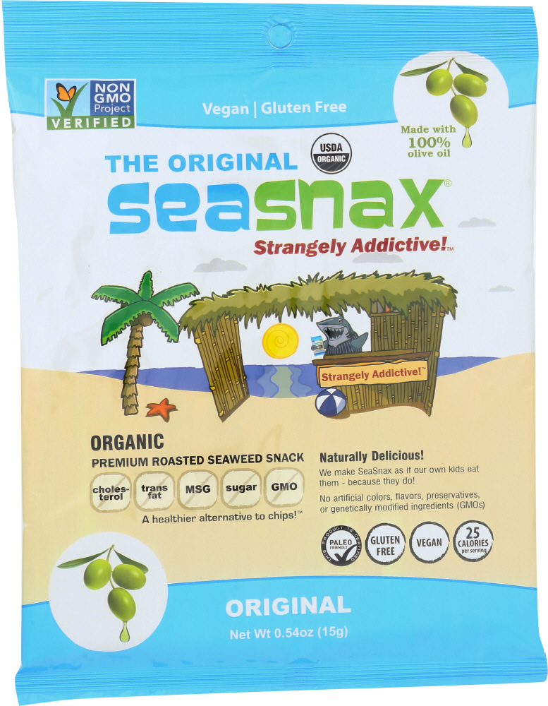 Seasnax, Strangely Addictive!, Organic Premium Roasted Seaweed Snack, Original - 728028012200