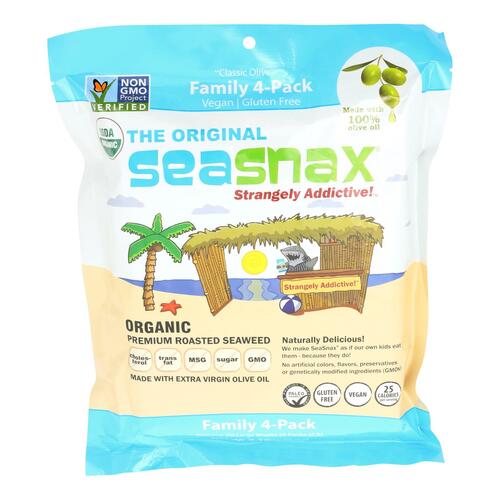 SEA SNAX: Seaweed Snack Classic Olive Oil Organic Pack of 4, 2.16 oz - 0728028012217