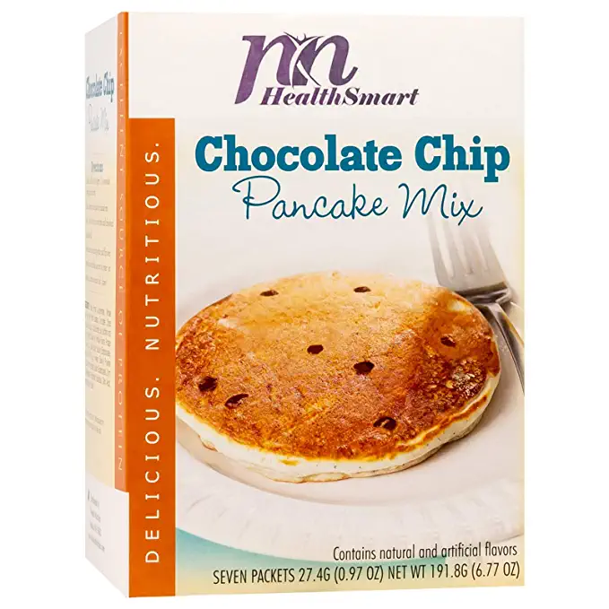 HealthSmart High Protein Chocolate Chip Pancakes Mix, 15g Protein, Low Calorie, Low Carb, Low Fat, Low Sugar, Healthy Diet Breakfast, KETO Friendly, Ideal Protein Compatible, 7 Count Box - 728028174830