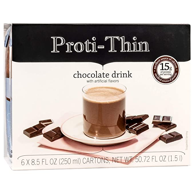  Proti-Thin Creamy Chocolate High Protein Ready to Drink, 15g Protein, Low Calorie, Low Fat, Low Sugar, Gluten Free, KETO Diet Friendly, Ideal Protein Compatible, No Gluten Ingredients, 6 Single Servings  - 728028175042