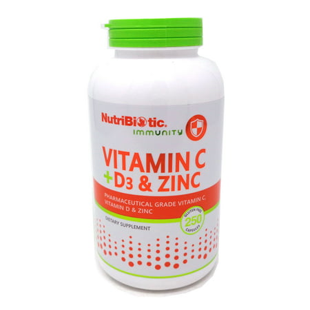 Nutribiotic Vitamin C + D3 & Zinc- 250 Capsules - 728177005214