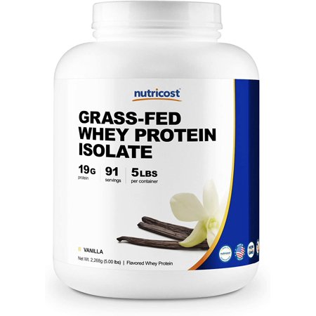 Nutricost Grass-Fed Whey Protein Isolate (Vanilla) 5LBS - Non-GMO, Gluten Free, Natural Flavors - 728370274936