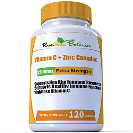 RaeSun Botanics High Dose Vitamin C + Zinc Complex for Immune Support Health 120 Capsule 2 Month Supply Vegetable Capsule by RaeSun Botanics - 729105087494