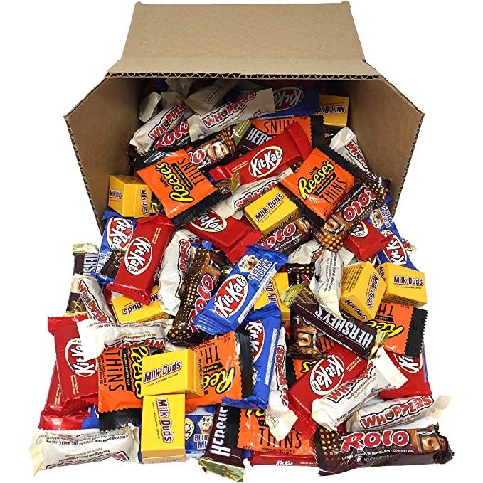  BULK CHOCOLATE CANDY BAR MIX - 5 LB of Individually Wrapped Milk Chocolate Bars, Includes Blueberry Kit Kat, Original Kit Kat, Reese's Peanut Butter Cups Thins Dark, Hershey's with Almonds, Whoppers, Milk Duds, and Rolos  - 730750814625