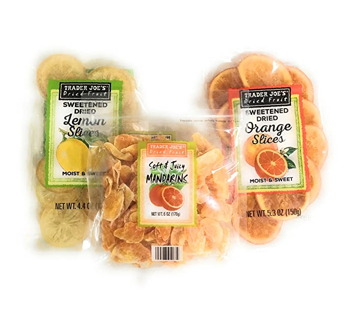 Trader Joes Dried Fruit Snack Bundle - Individual Variety Pack Featuring a Mix of Sweetened Lemon, Juicy Mandarin Orange, and Tasty Orange Slices - A Natural Healthy Snack for Adults and Kids - 731177801212