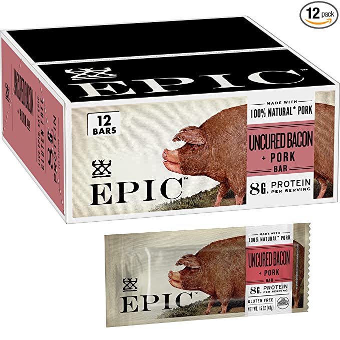  EPIC Uncured Bacon Protein Bars, Paleo Friendly, 1.5 oz (Pack of 12)  - 858284002629