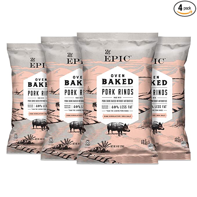  Epic Artisanal Oven Baked Pork Rinds, Pink Himalayan Sea Salt, 2.5 Ounce (Pack of 4) - 732153107533