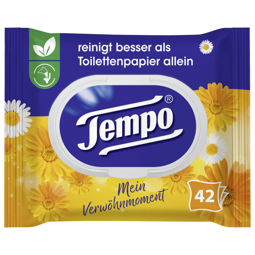 Tempo feuchte Toilettentücher Calendula & Kamille 42 Tücher - 7322540957785