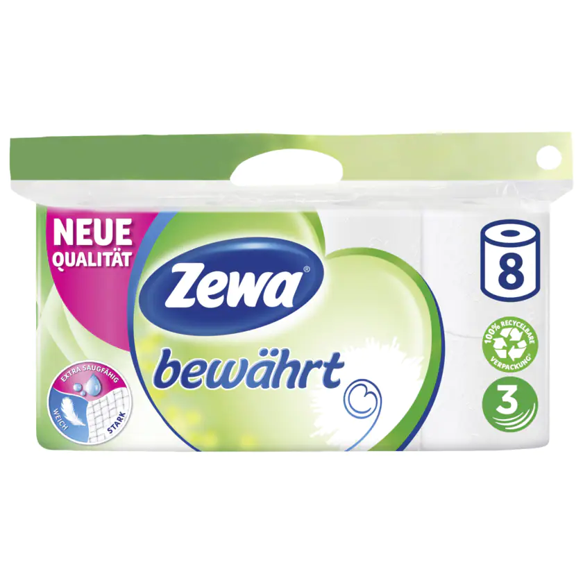 Zewa Bewährt Toilettenpapier 3-lagig 8x150 Blatt - 7322540963526