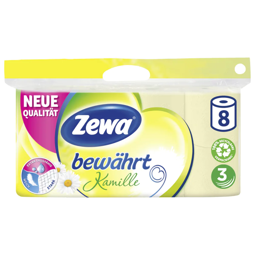 Zewa Bewährt Toilettenpapier Kamille 3-lagig 8x150 Blatt - 7322540964080