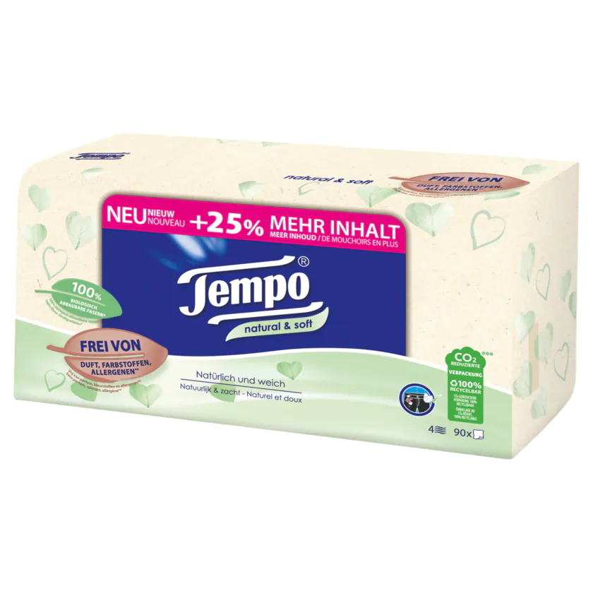 Tempo Taschentücher Natural & Soft Box 4-lagig 90 Tücher - 7322541409337