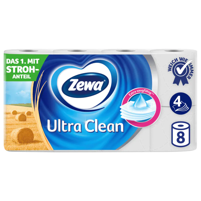 Zewa Ultra Clean Toilettenpapier 4-lagig 8x135 Blatt - 7322541452739