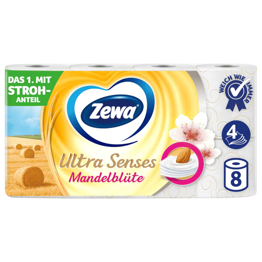 Zewa Ultra Senses Toilettenpapier Mandelblüte 4-lagig 8x135 Blatt - 7322541748917