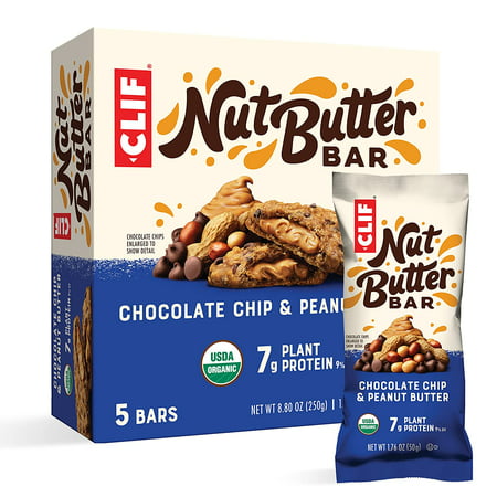 CLIF Nut Butter Bar - Organic Snack Bars - Chocolate Chip Peanut Butter - Organic - Plant Protein - Non-GMO (1.76 Ounce Protein Snack Bars 5 Count) - 732338298988