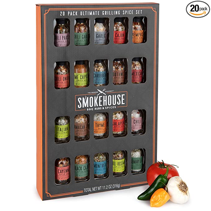  Smokehouse by Thoughtfully Ultimate Grilling Spice Set, Grill Seasoning Gift Set Flavors Include Chili Garlic, Rosemary and Herb, Lime Chipotle, Cajun Seasoning and More, Pack of 20  - 732346481952