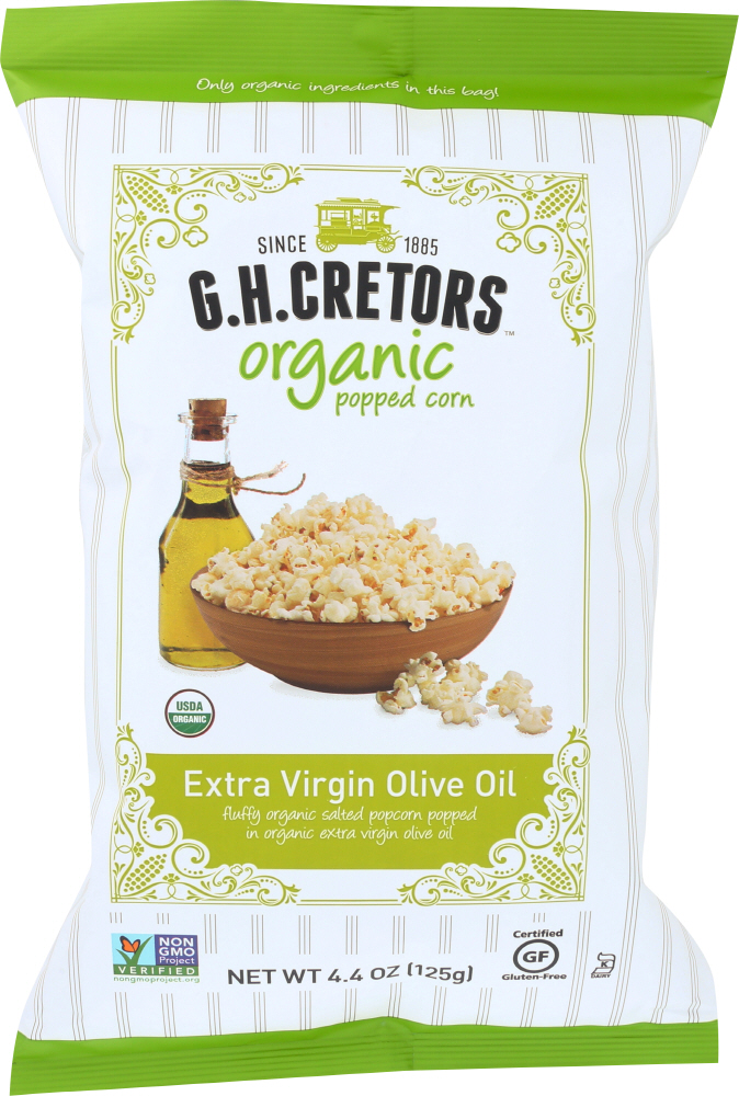 G.H. CRETORS: Extra Virgin Olive Oil Organic Popped Corn, 4.4 oz - 0732494001170