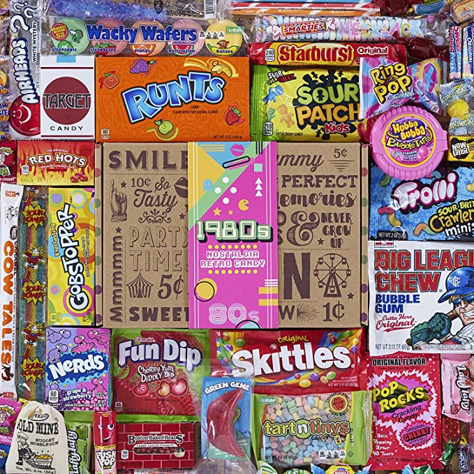  VINTAGE CANDY CO. 1980's RETRO CANDY GIFT BOX - 80s Nostalgia Candies - Flashback EIGHTIES Fun Gag Gift Basket - PERFECT '80s Candies For Adults, College Students, Men or Women, Kids, Teens  - 732773732177