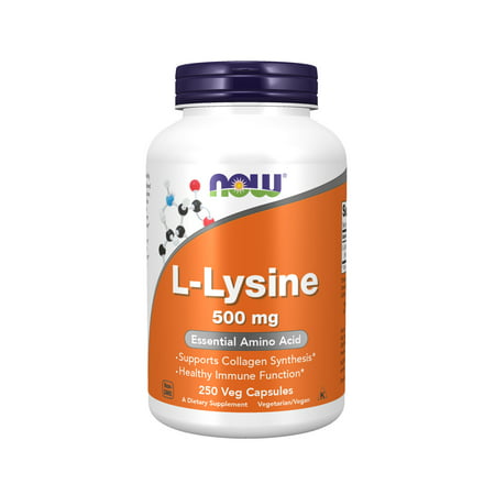NOW Supplements L-Lysine (L-Lysine Monohydrochloride) 500 mg Amino Acid 250 Veg Capsules - 733739001122