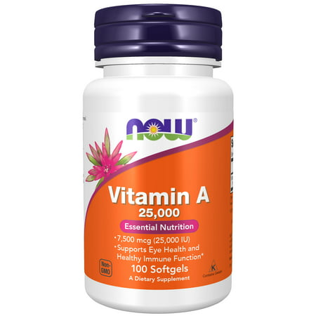 NOW Supplements Vitamin A (Fish Liver Oil) 25 000 IU Essential Nutrition 100 Softgels - 733739003409