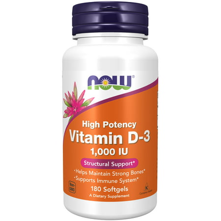 NOW Supplements Vitamin D-3 1 000 IU High Potency Structural Support* 180 Softgels - 733739003652