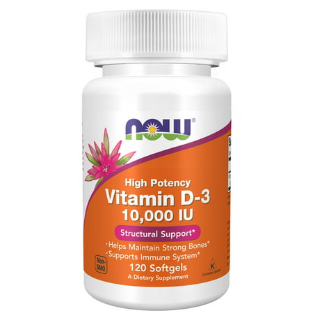 NOW Supplements Vitamin D-3 10 000 IU Highest Potency Structural Support* 120 Softgels - 733739003768