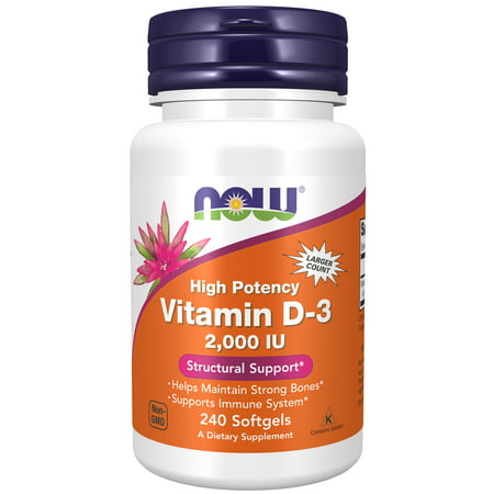 NOW Supplements Vitamin D-3 2 000 IU High Potency Structural Support* 240 Softgels - 733739003775