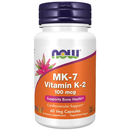 NOW Supplements MK-7 Vitamin K-2 100 mcg Cardiovascular Support* Supports Bone Health* 60 Veg Capsules - 733739009920